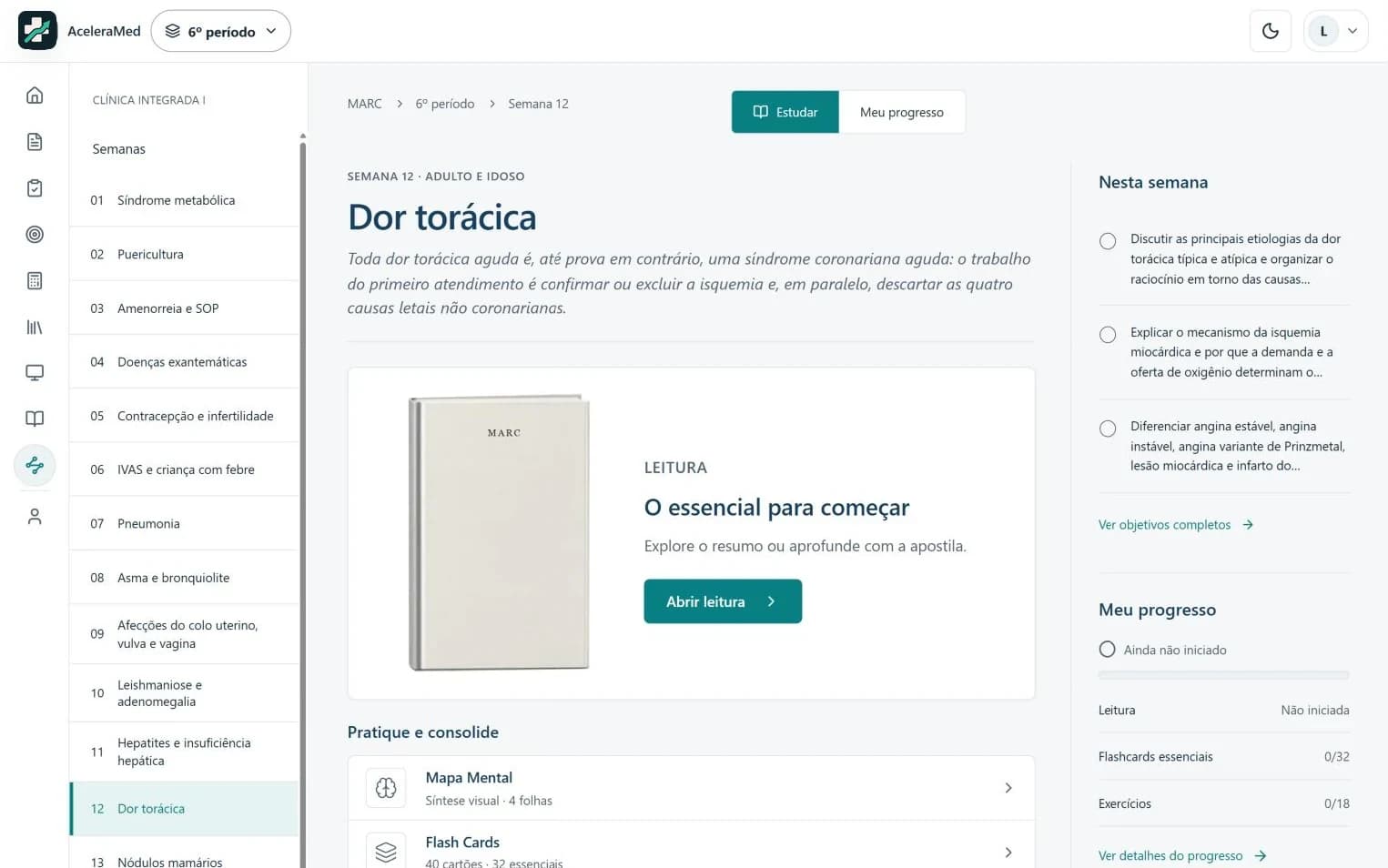 Semana de Dor torácica do MARC com leitura, flashcards e exercícios